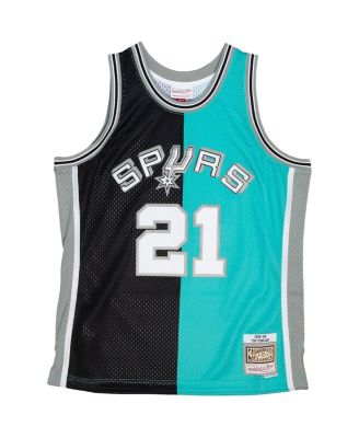 Men's Tim Duncan Black, Teal San Antonio Spurs Big and Tall Hardwood Classics 1998-99 Split Swingman Jersey