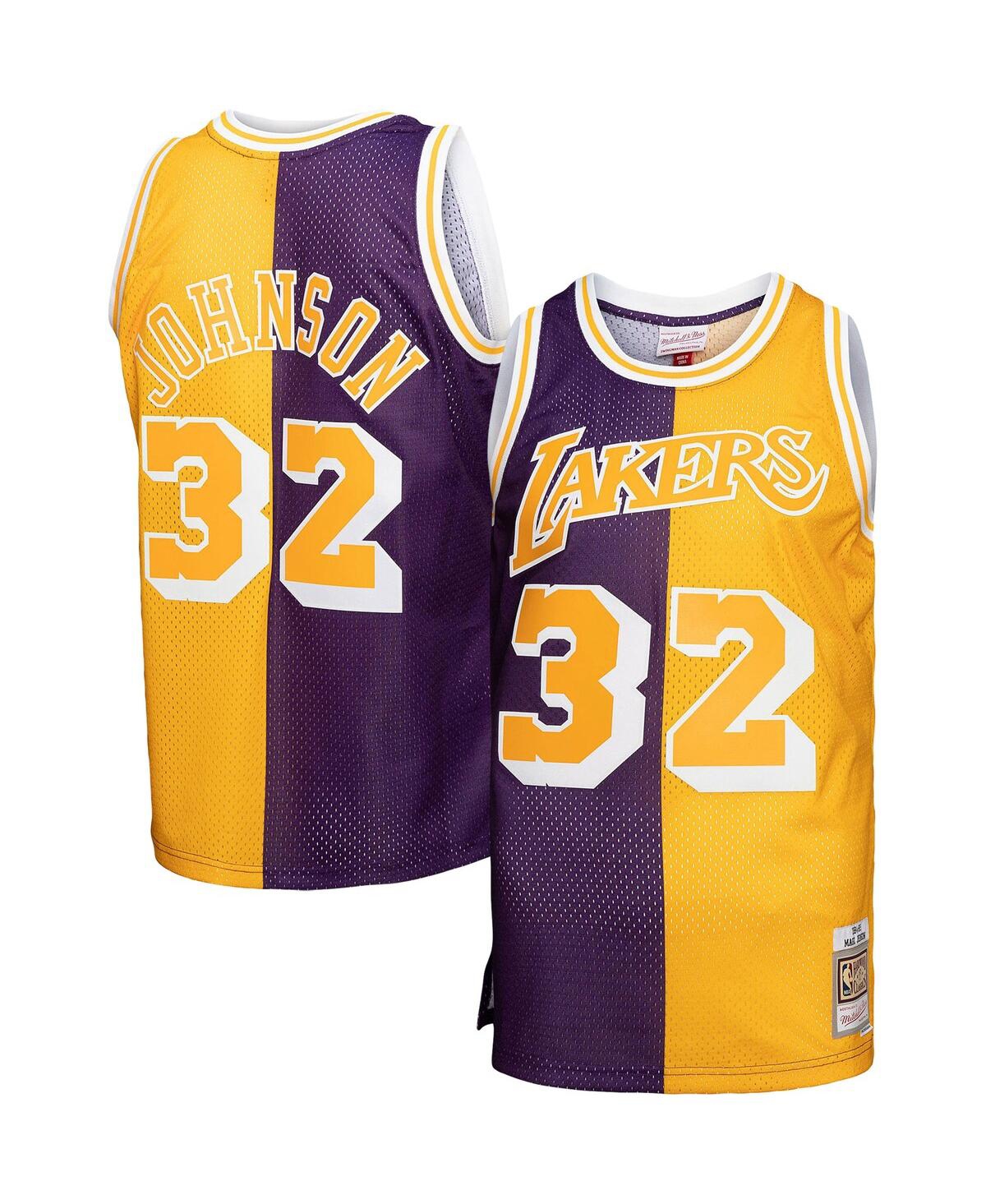 Men's Mitchell & Ness Magic Johnson Gold Los Angeles Lakers Big and Tall Hardwood Classics 1984-85 Split Swingman Jersey - Gold