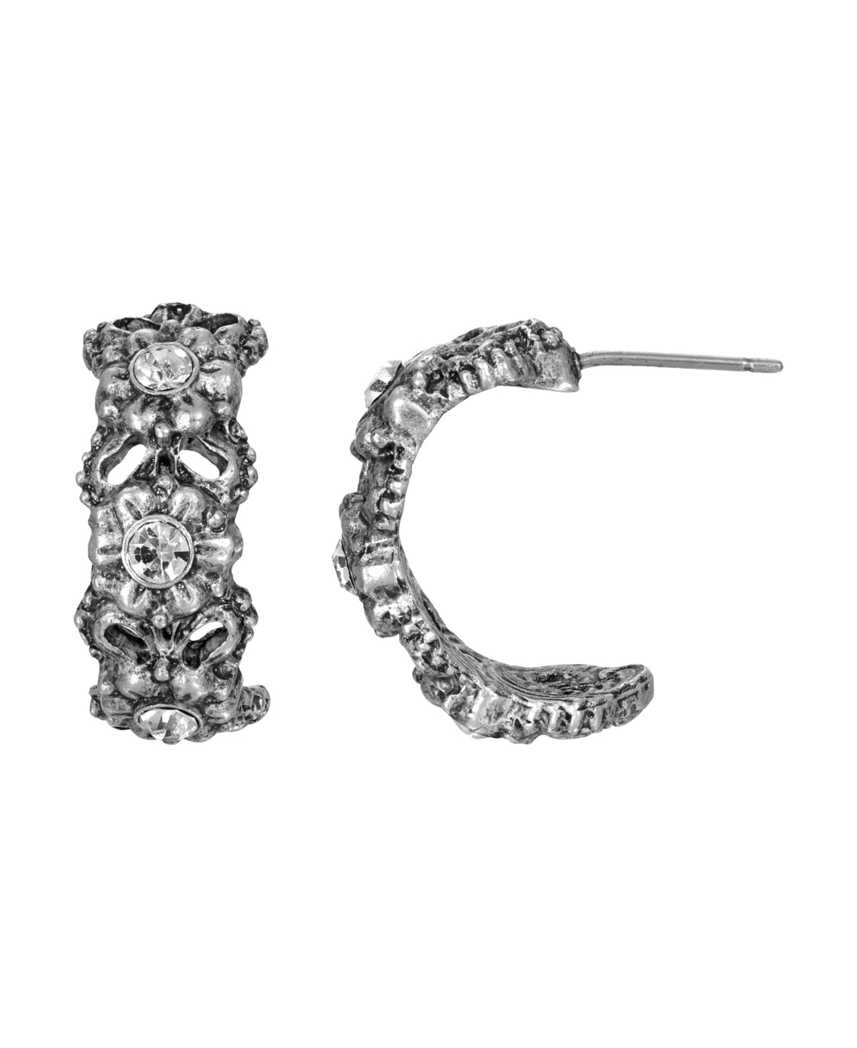 2028 Women's Pewter With Crystal Stone Earrings In Silver