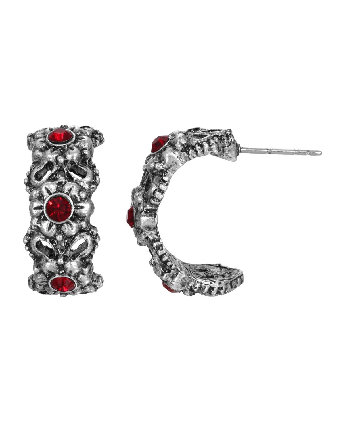 2028 Women's Pewter With Crystal Stone Earrings In Red