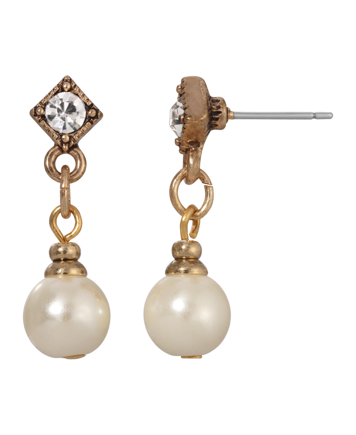 2028 Women's Gold-tone Faux Imitation Pearl Crystal Accent Drop Earrings In White