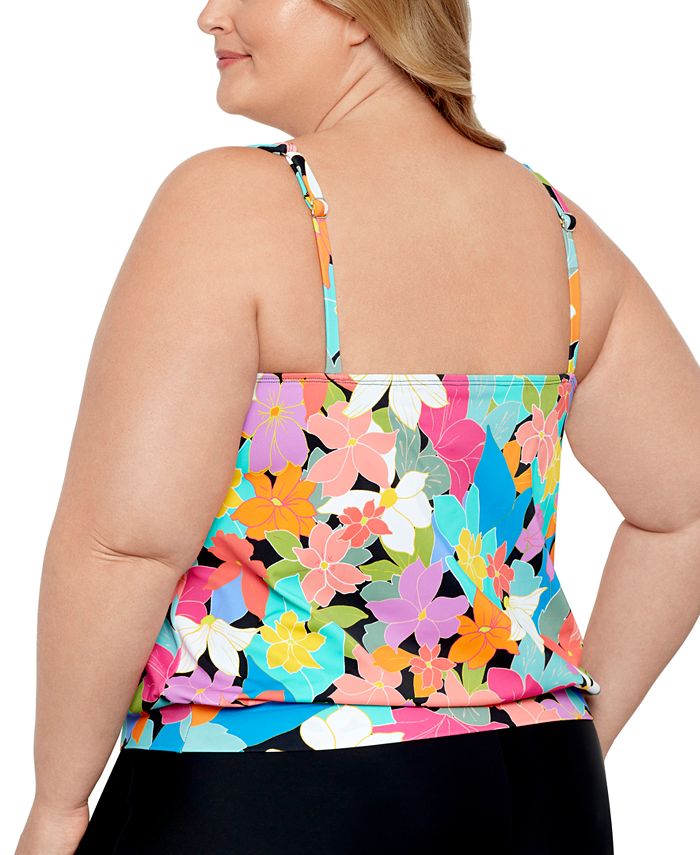 Swim Solutions Plus Size Shirred Neck Blouson Underwire Tankini