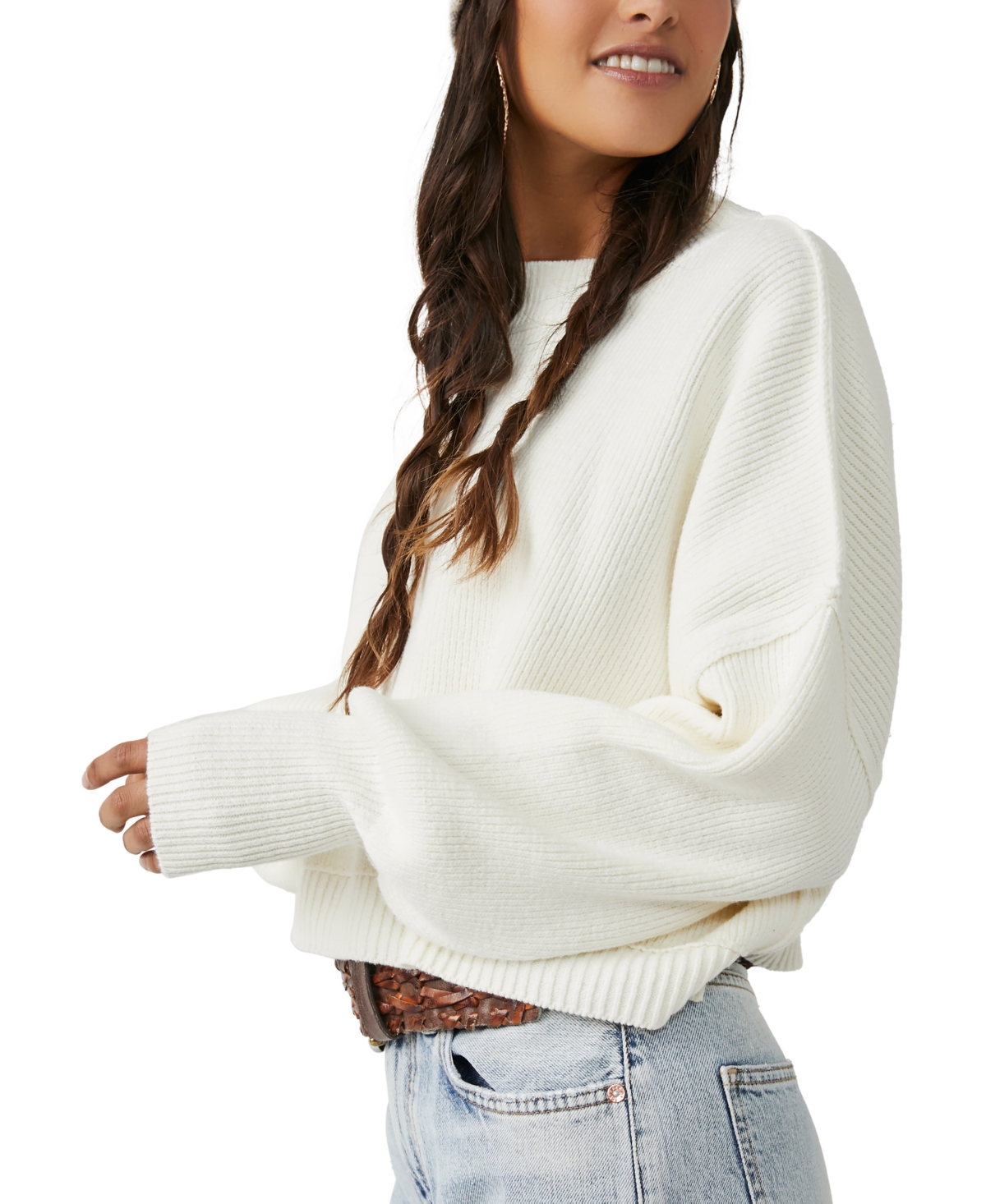 Free People Women's Easy Street Ribbed Cropped Pullover Sweater