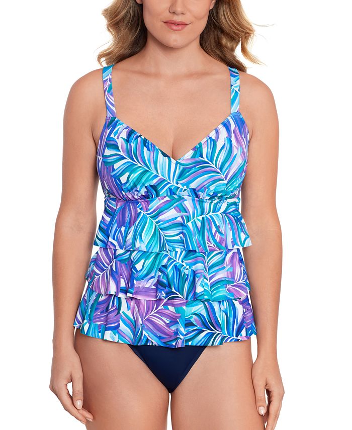 Swim Solutions Plus Size Triple-Tier Tummy-Control Fauxkini One-Piece  Swimsuit, Created for Macy's Women's Swimsuit - ShopStyle