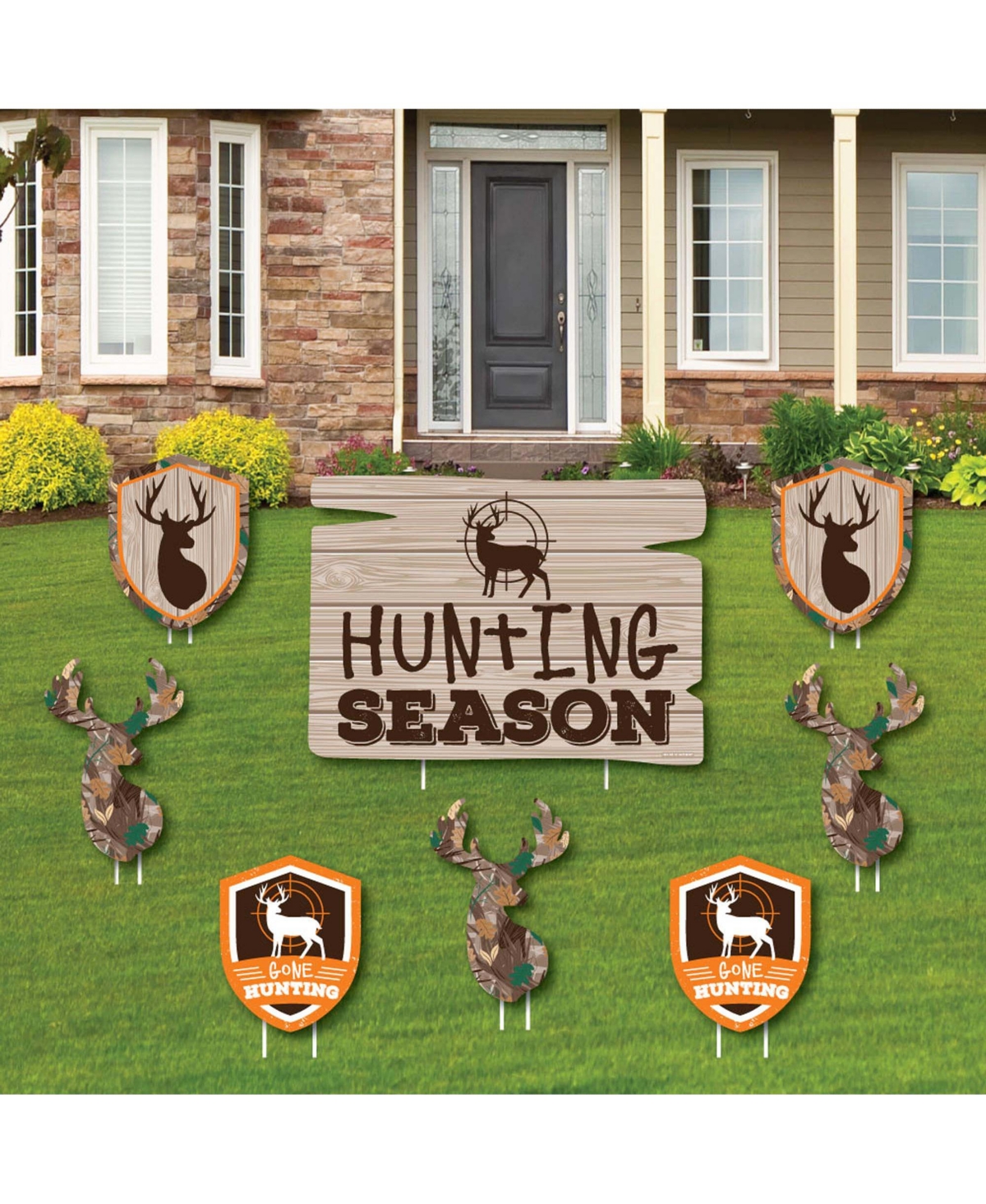 Gone Hunting - Lawn Decor - Camo Baby Shower or Birthday Yard Signs - Set of 8