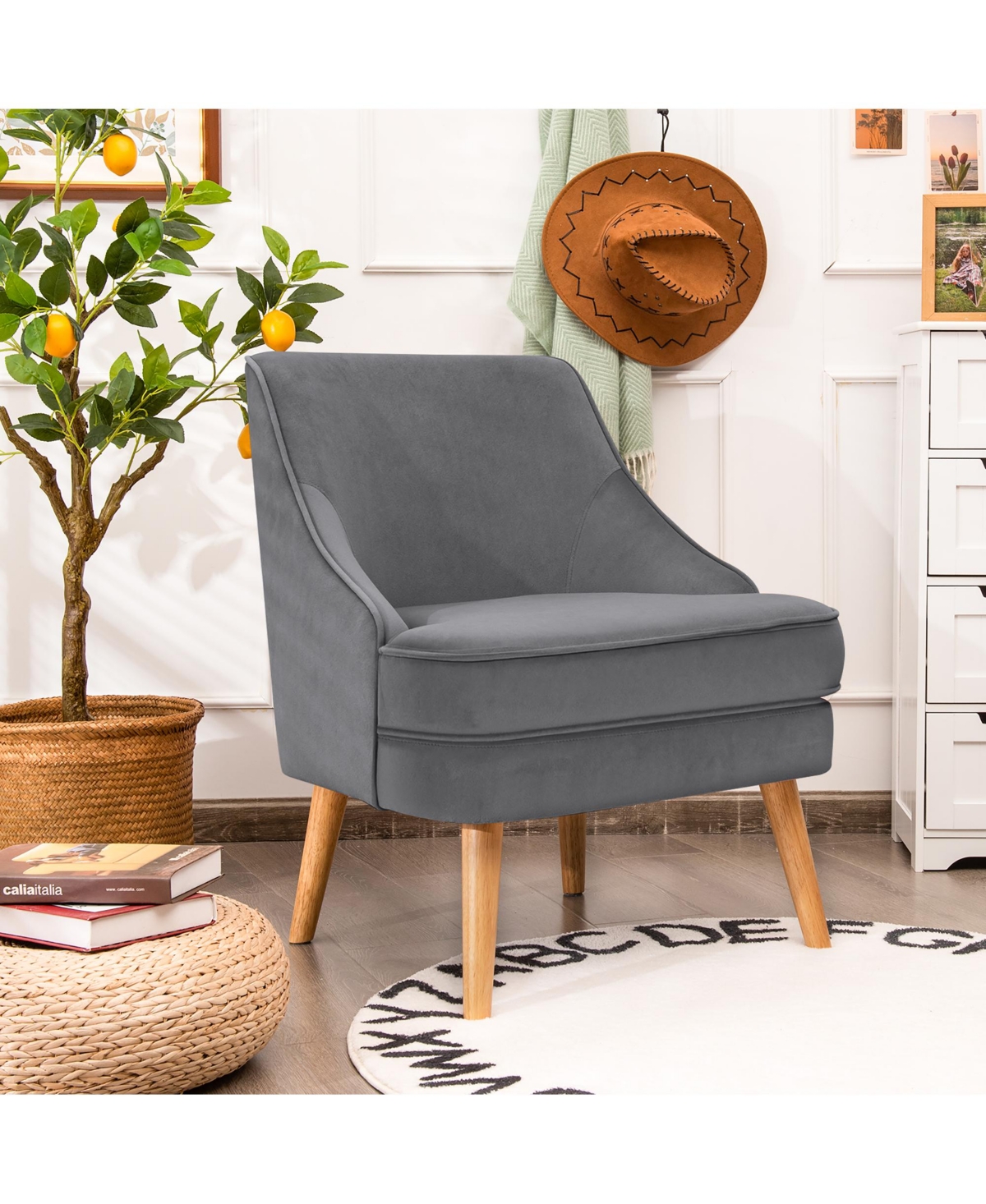 Costway Accent Chair Velvet Upholstered Single Sofa with Legs