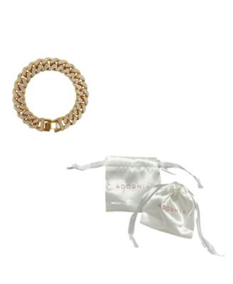 Women's Gold-Tone Plated Crystal Thick Cuban Curb Chain Bracelet