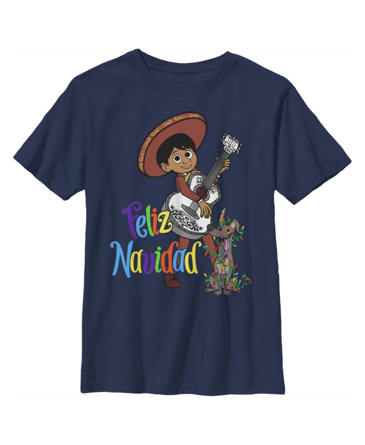 Disney Pixar Boy's Coco Feliz Navidad Song & Dog Child T-shirt In Navy Blue