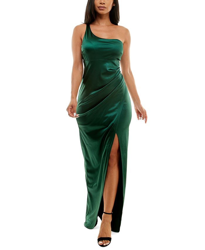 Emerald Sundae Juniors' Satin One-Shoulder Gown - Macy's
