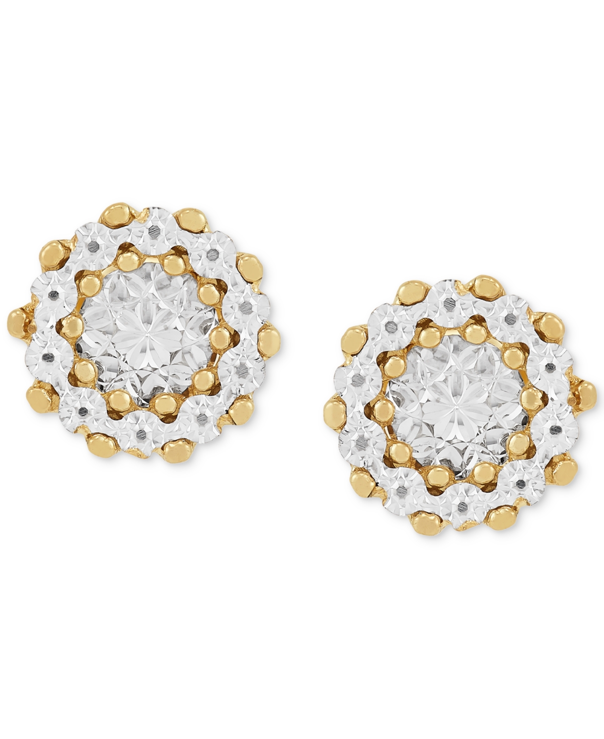 Macy's Textured Round Stud Earrings In 10k Two-tone Gold