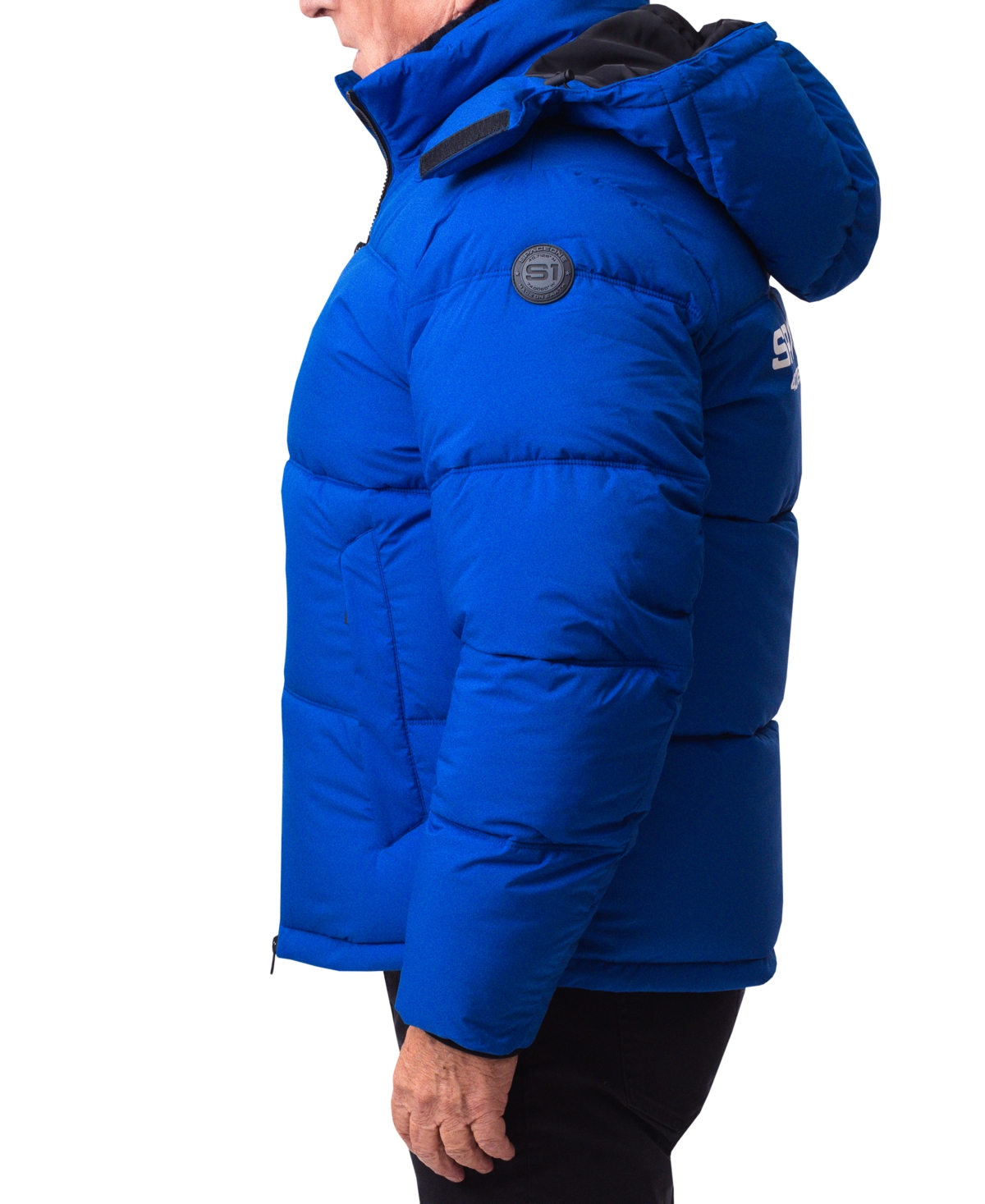 Space One Men's Nasa Inspired Hooded Puffer Jacket with Printed Astronaut Interior