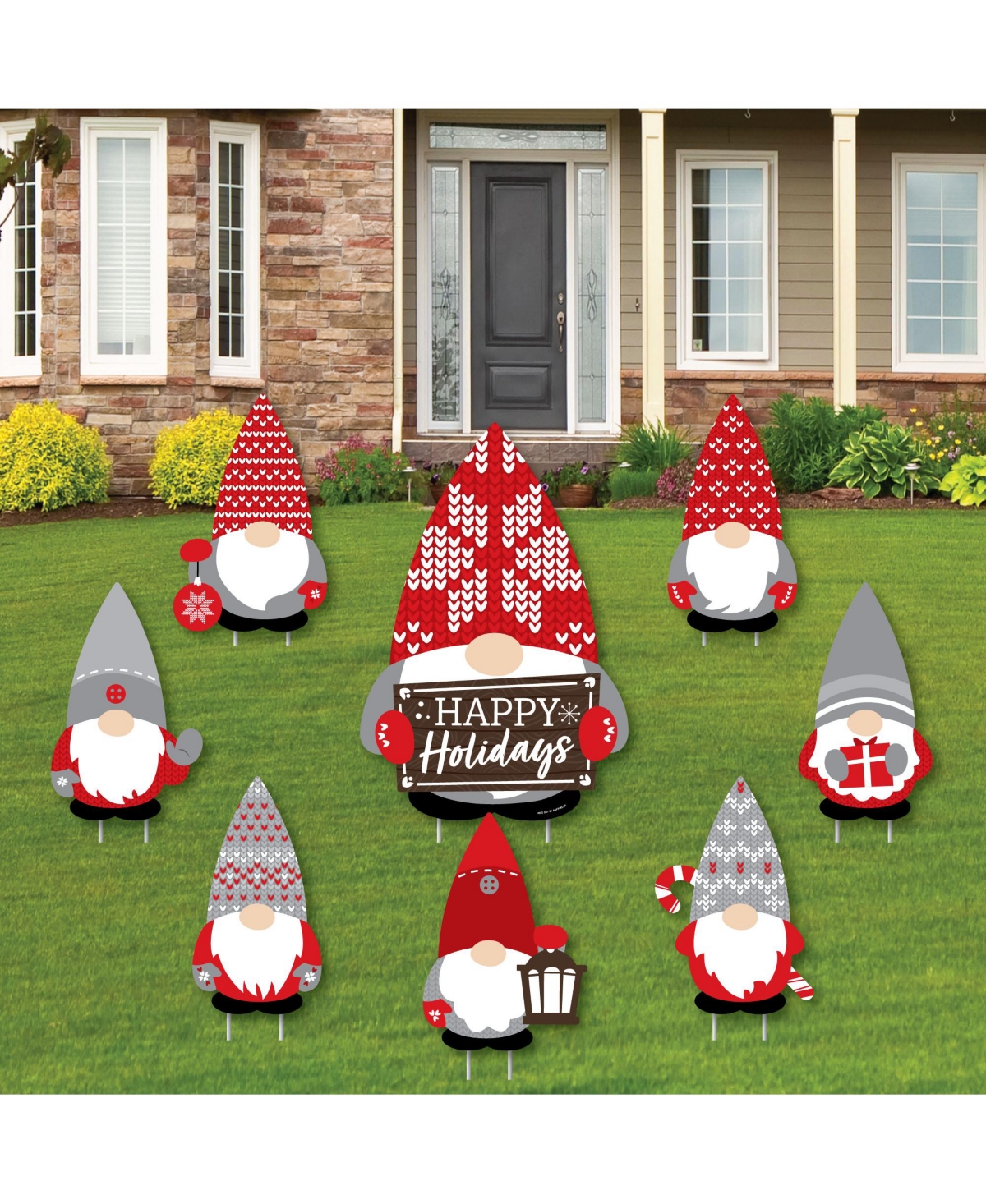 Christmas Gnomes - Outdoor Lawn Decor - Holiday Party Yard Signs - Set of 8