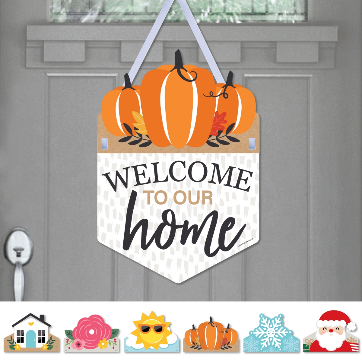 Holiday Welcome to Our Home - Hanging Seasonal Sign - Interchangeable Door Decor