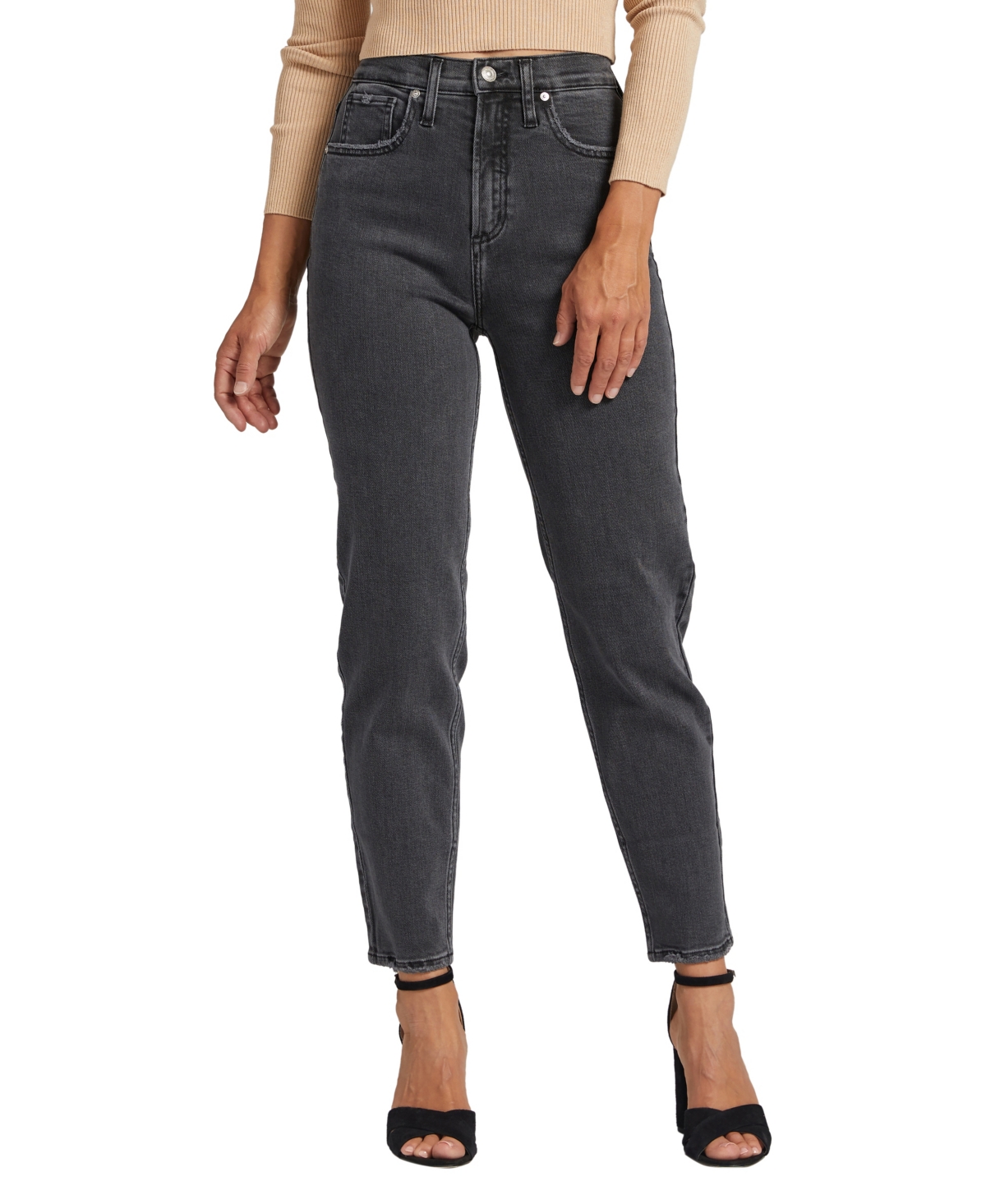 Shop Silver Jeans Co. Women's Highly Desirable High Rise Straight Leg Jeans In Black