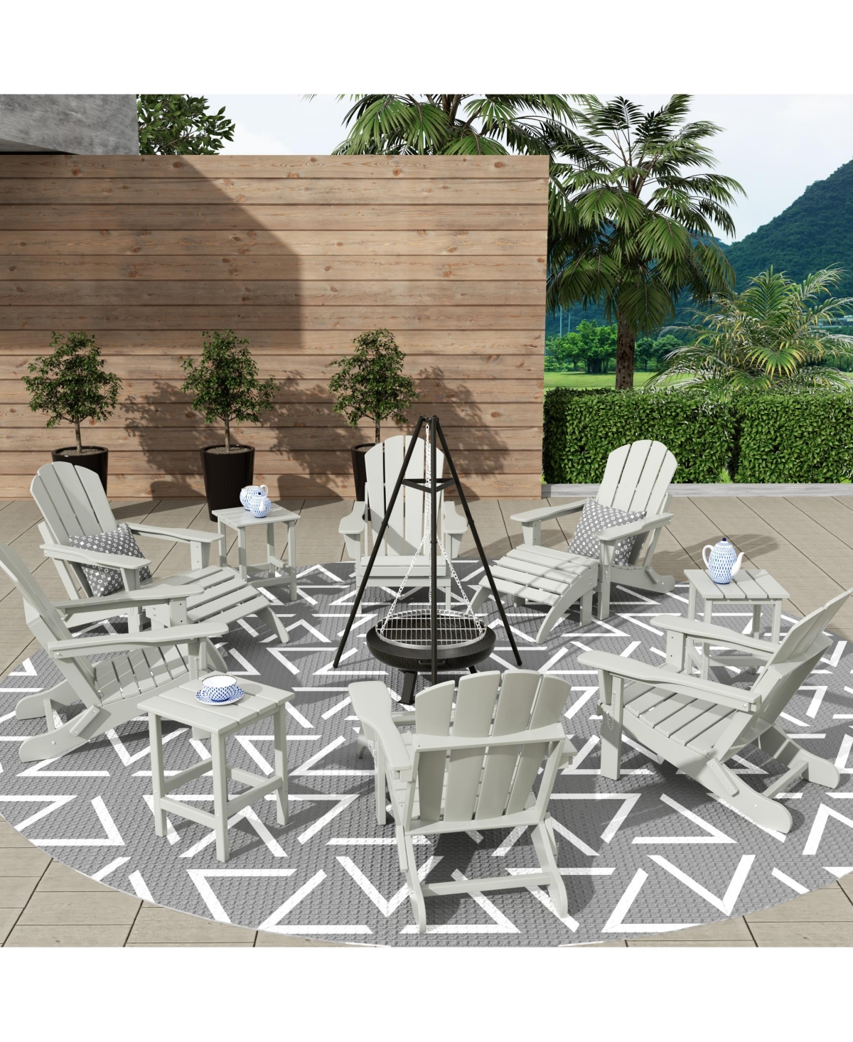 WestinTrends 12 Piece Set Outdoor Folding Adirondack Chairs with Ottoman Side Table