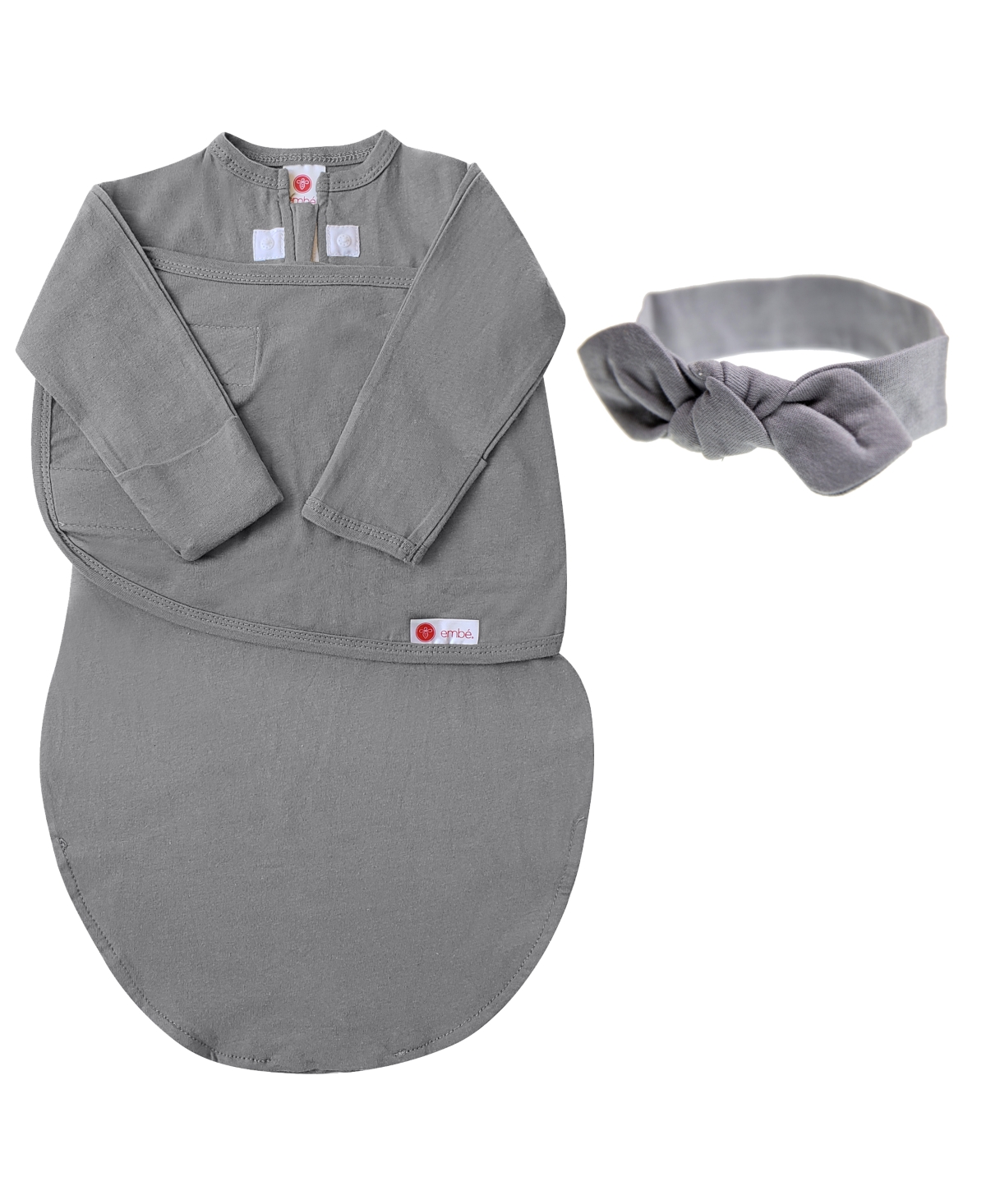 Embe Babies'  Infant Headband And Long Sleeve Swaddle Sack Bundle In Grey Slate