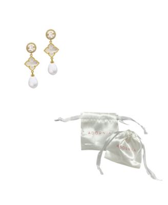  14K Gold-Tone Plated Mother of Pearl Flower, Cultivated Freshwater Pearl Drop and Dangle Earrings