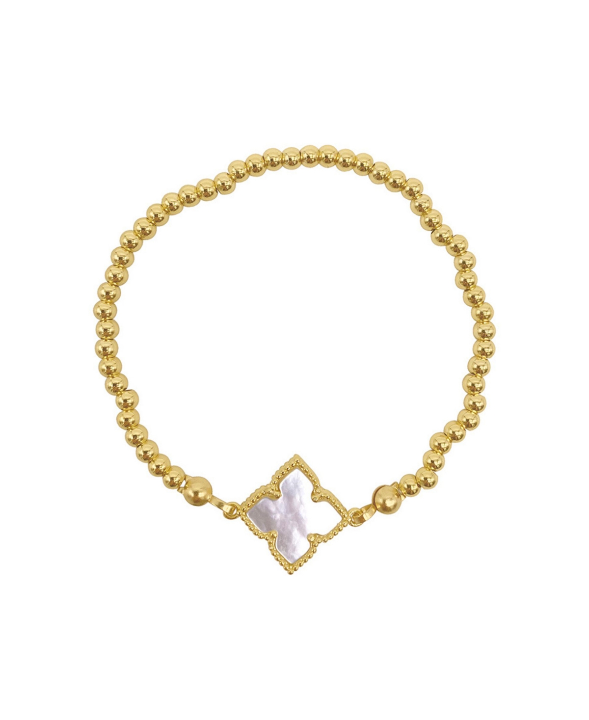 Shop Adornia White Mother Of Imitation Pearl Flower Centerpiece Stretch Gold-tone Ball Bracelet