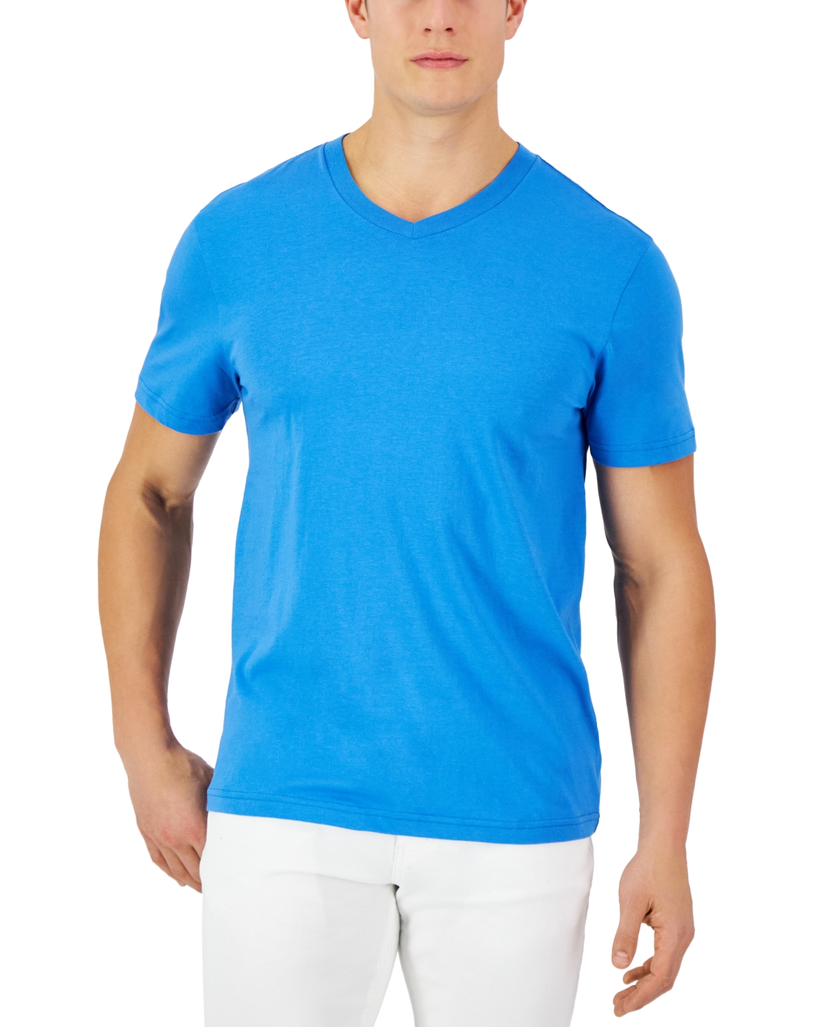 Club Room Men's Solid V-neck T-shirt, Created For Macy's In Cornflower Blue