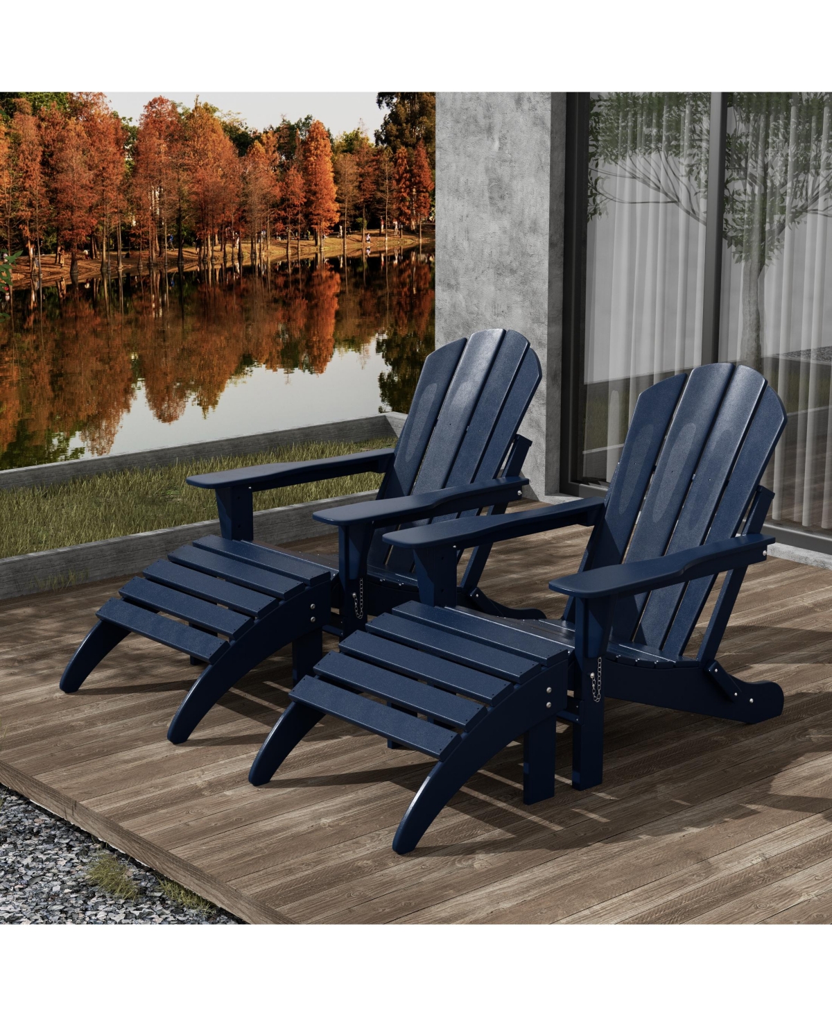 WestinTrends 4 Piece Set Classic Folding Adirondack Chair With Footrest Ottoman