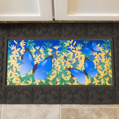 Black Embossed Fleur de Lis Sassafras Floor Mat Indoor Outdoor Rubber Tray 18"x30" Fits Sassafras Inserts 10"x22" Black