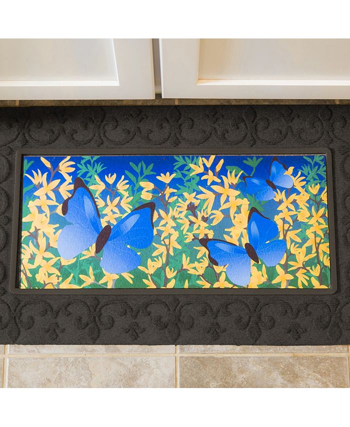 Evergreen Black Embossed Fleur de Lis Sassafras Floor Mat Indoor