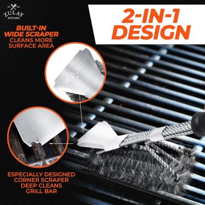 18" Heat Boss Grill Brush and Scraper - 3 Rows of Reinforced Stainless Steel Bristles for All Grill Types