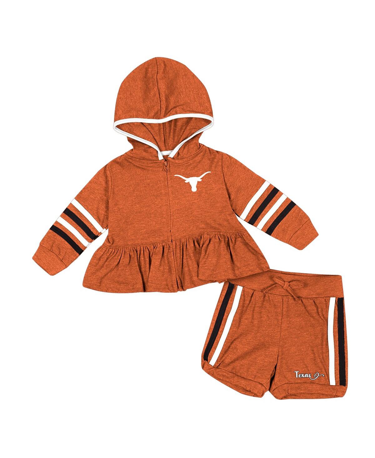 Colosseum Babies' Girls Infant  Texas Orange Texas Longhorns Spoonful Full-zip Hoodie And Shorts Set