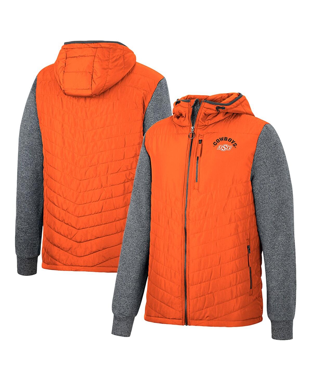 Colosseum Men's  Orange, Charcoal Oklahoma State Cowboys Course Herringbone Full-zip Hoodie In Orange,charcoal