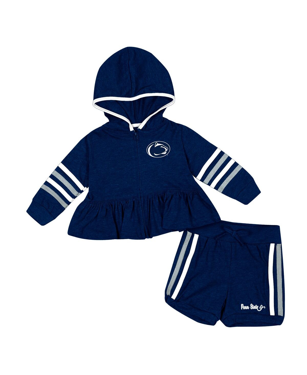 Shop Colosseum Girls Infant  Navy Penn State Nittany Lions Spoonful Full-zip Hoodie And Shorts Set