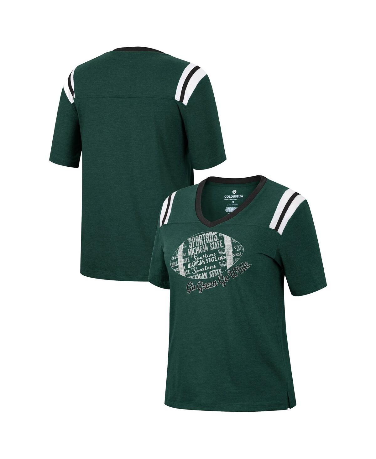 Women's Colosseum Heathered Green Michigan State Spartans 15 Min Early Football V-Neck T-shirt - Heathered Green