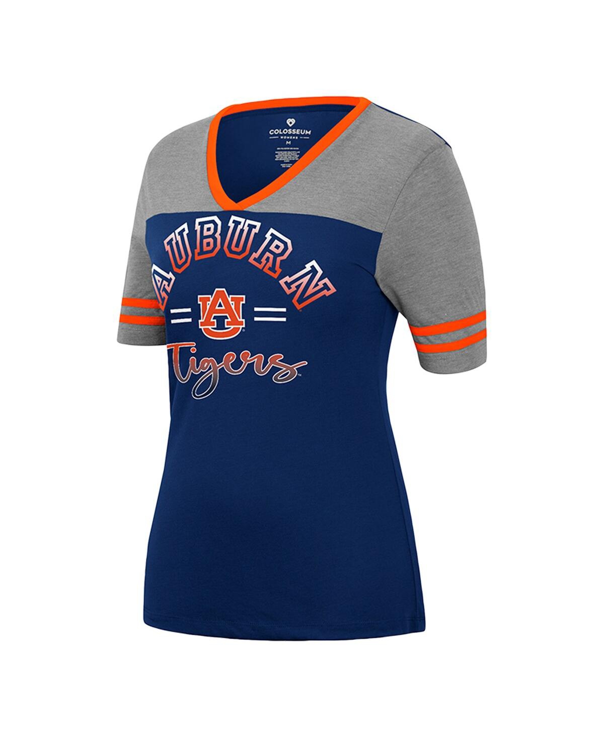 Shop Colosseum Women's  Navy, Heathered Gray Auburn Tigers There You Are V-neck T-shirt In Navy,heathered Gray