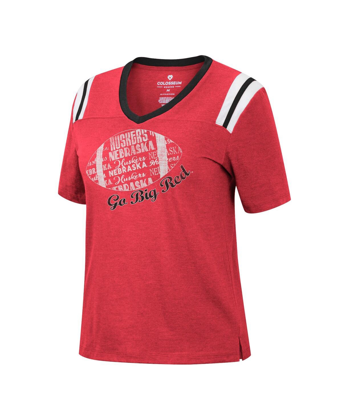 Shop Colosseum Women's  Heathered Scarlet Nebraska Huskers 15 Min Early Football V-neck T-shirt