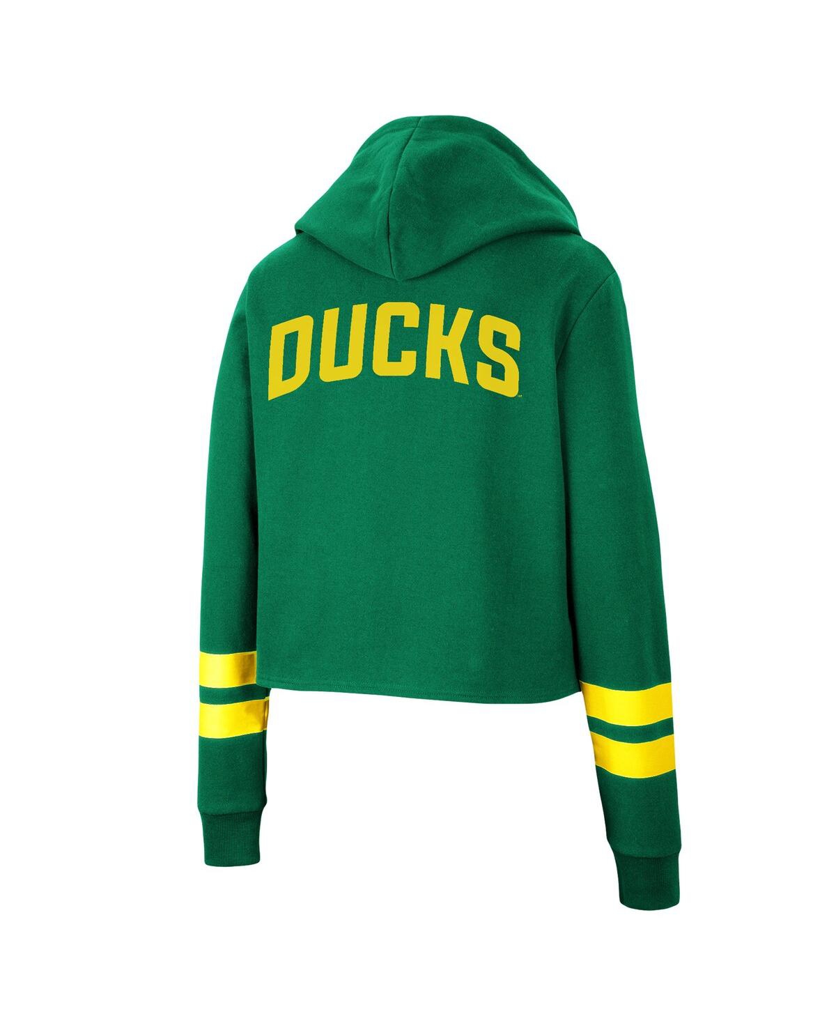 Shop Colosseum Women's  Green Oregon Ducks Throwback Stripe Cropped Pullover Hoodie