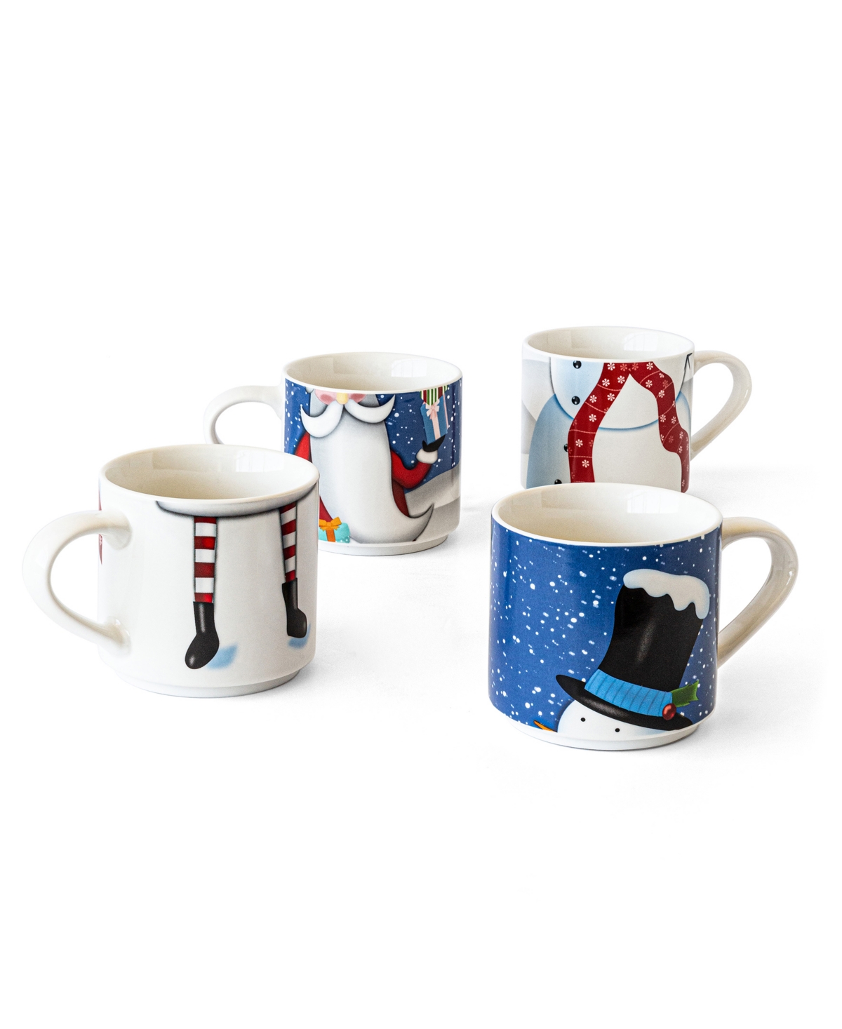 Over And Back Snowman And Santa Stackable Mugs, Set Of 4 In Multi