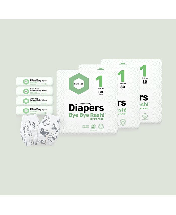 Parasol Clear+Dry Diapers Gift Bundle 3 Giant Diaper Packs and 4 Wipe