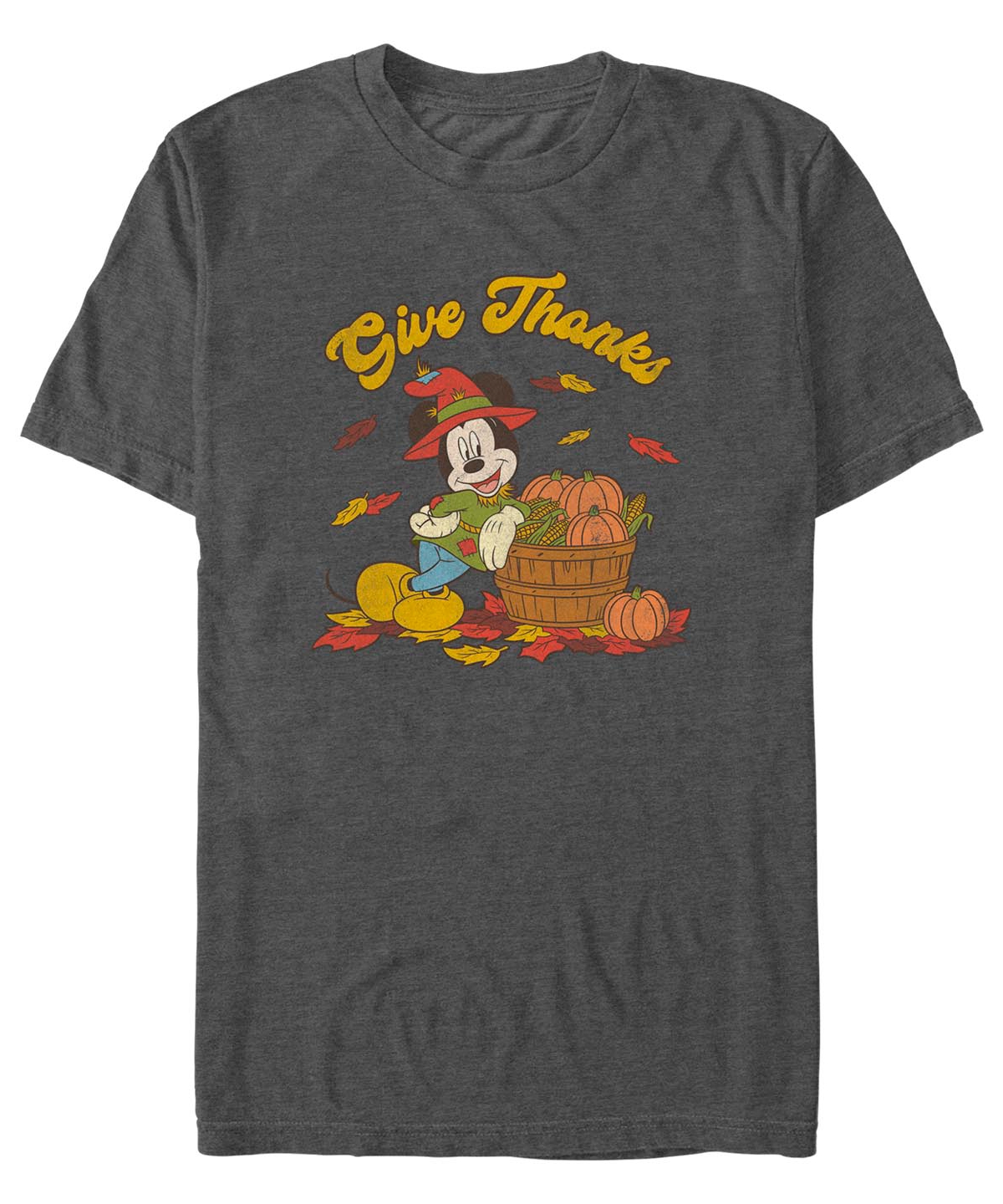 Fifth Sun Men's Mickey Classic Thankful Mouse Short Sleeves T-shirt In Charcoal Heather