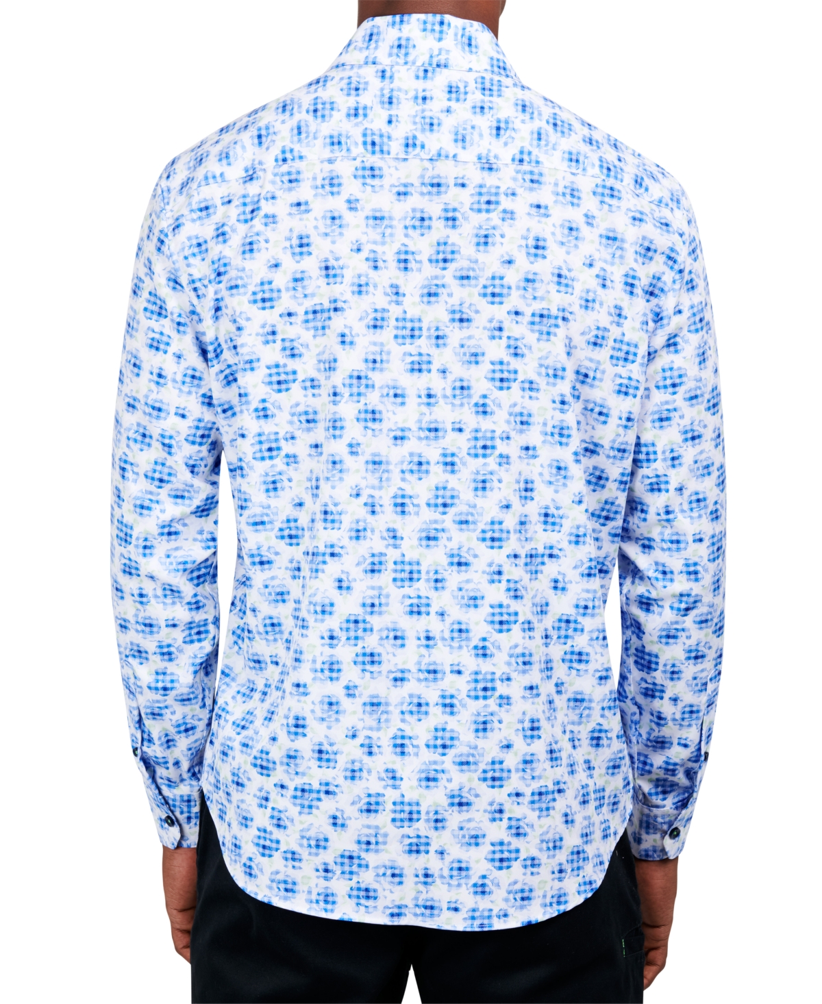 Shop Society Of Threads Men's Slim-fit Performance Stretch Abstract Floral/gingham Long-sleeve Button-down Shirt In White,blue
