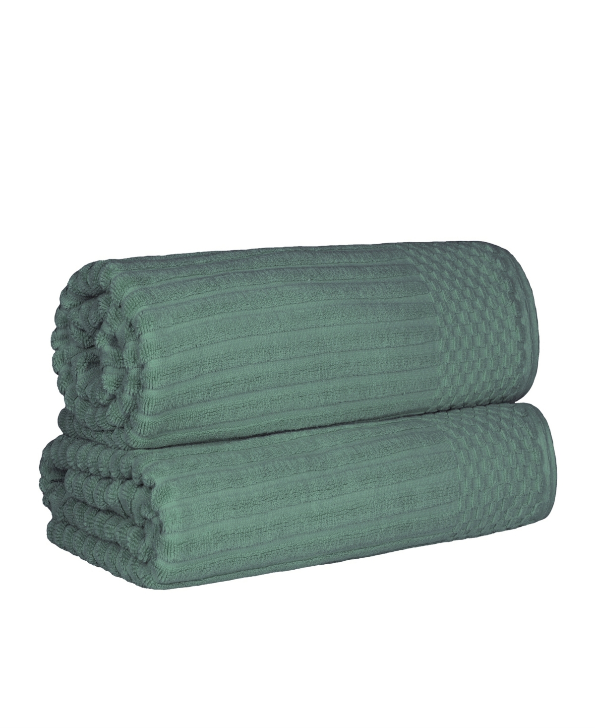 Superior Soho Checkered Border Cotton 2 Piece Bath Sheet Set, 68" X 34" In Basil