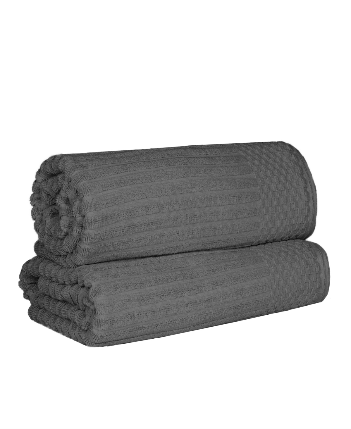 Superior Soho Checkered Border Cotton 2 Piece Bath Sheet Set, 68" X 34" In Charcoal