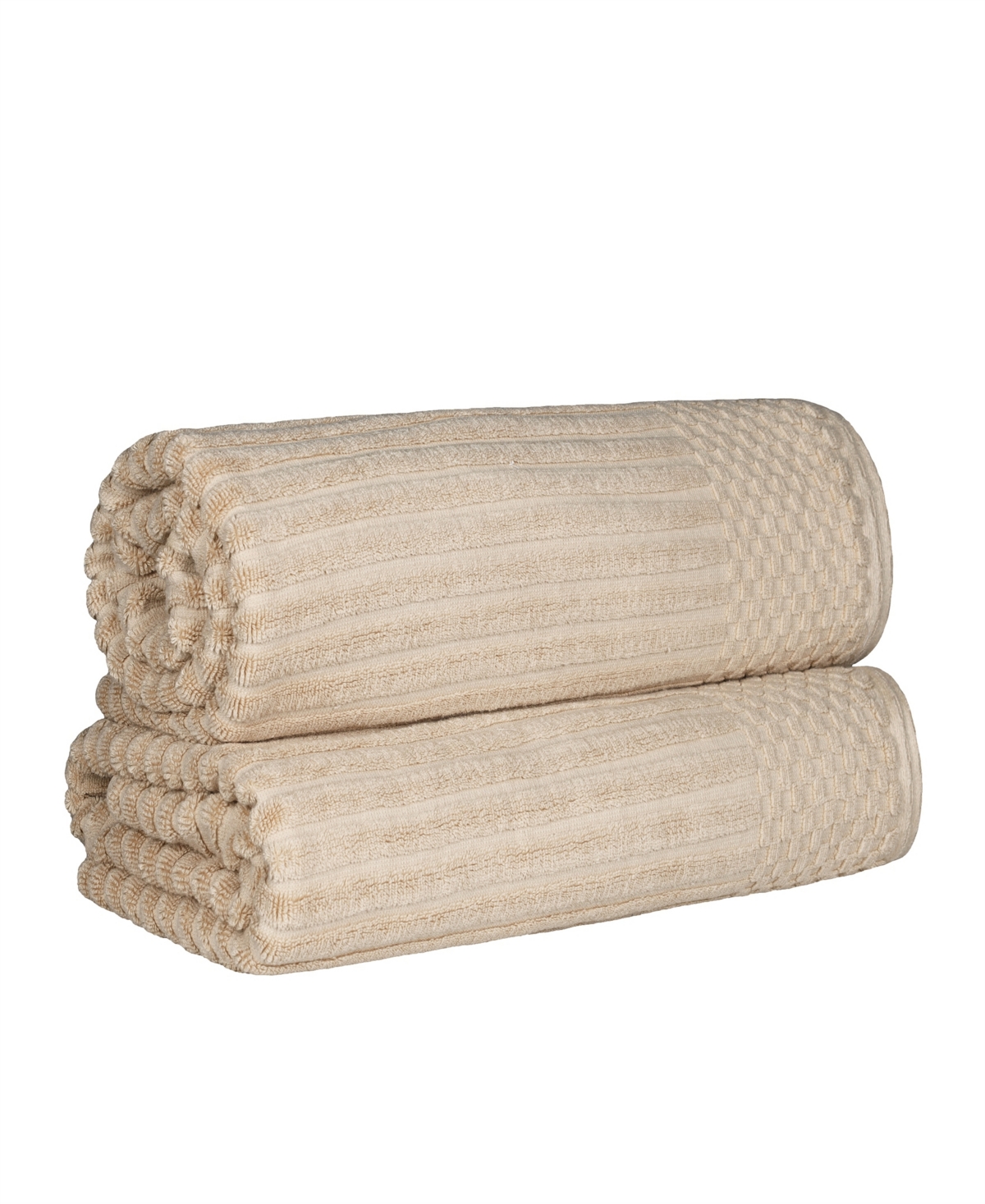 Superior Soho Checkered Border Cotton 2 Piece Bath Sheet Set, 68" X 34" In Ivory