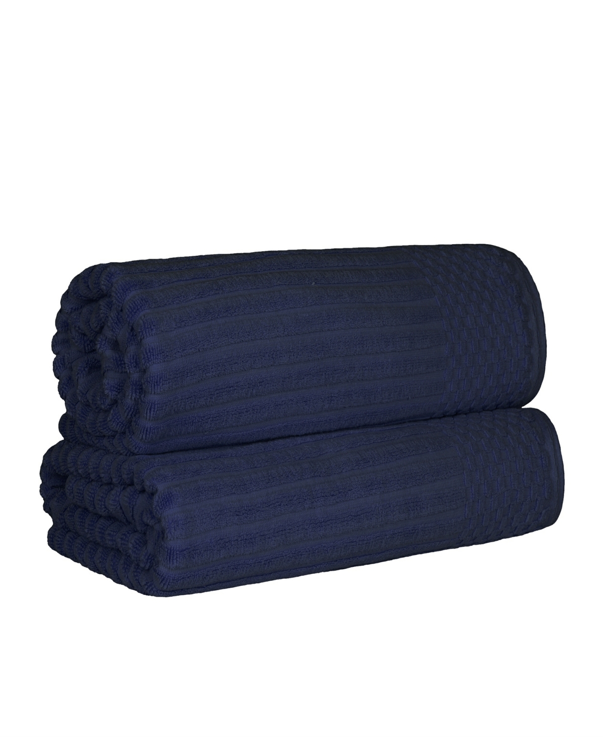 Superior Soho Checkered Border Cotton 2 Piece Bath Sheet Set, 68" X 34" In Navy Blue