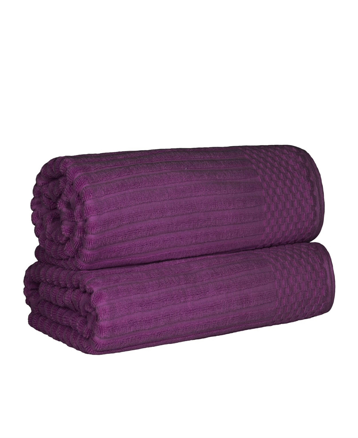 Superior Soho Checkered Border Cotton 2 Piece Bath Sheet Set, 68" X 34" In Plum