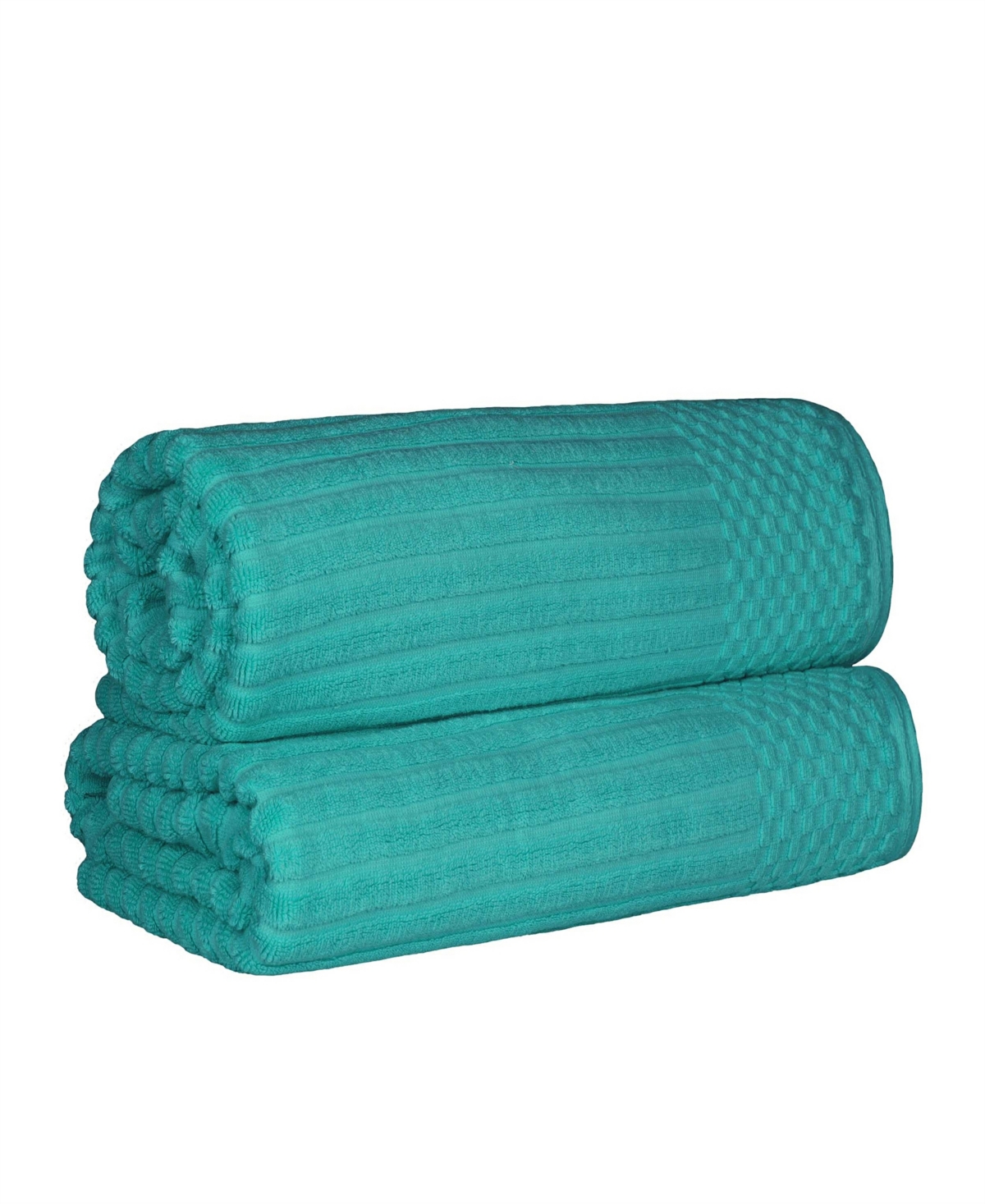 Superior Soho Checkered Border Cotton 2 Piece Bath Sheet Set, 68" X 34" In Turquoise