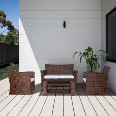4 Piece Outdoor Wicker Rattan Conversation Sofa set with Coffee table