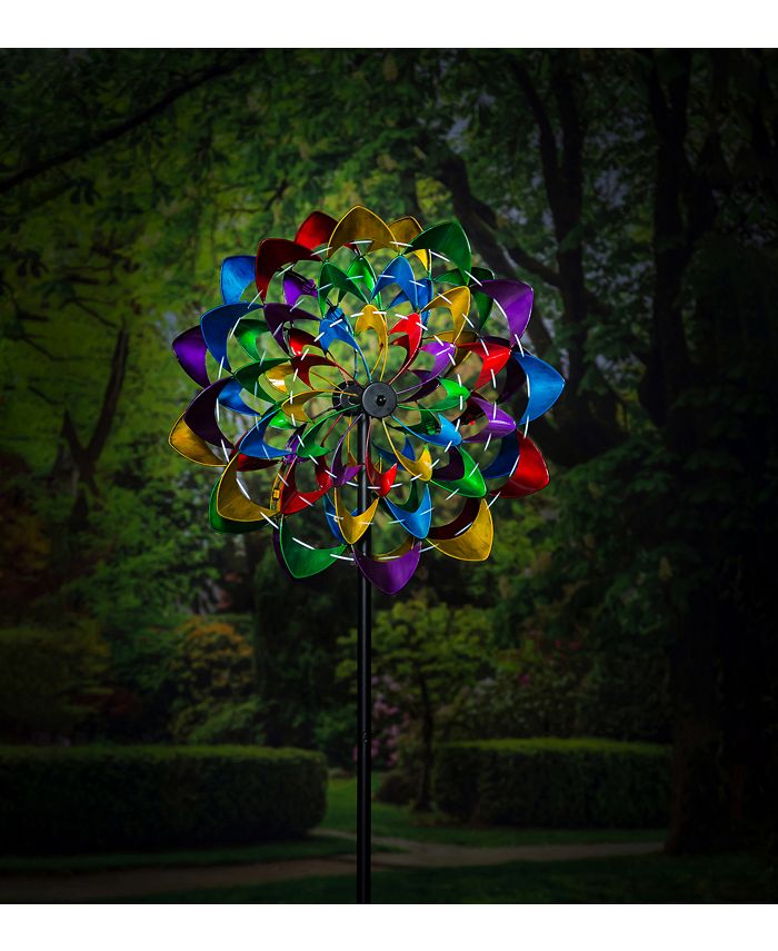 Evergreen 84"H Wind Powered Lighted Wind Spinner, Multicolor Flower