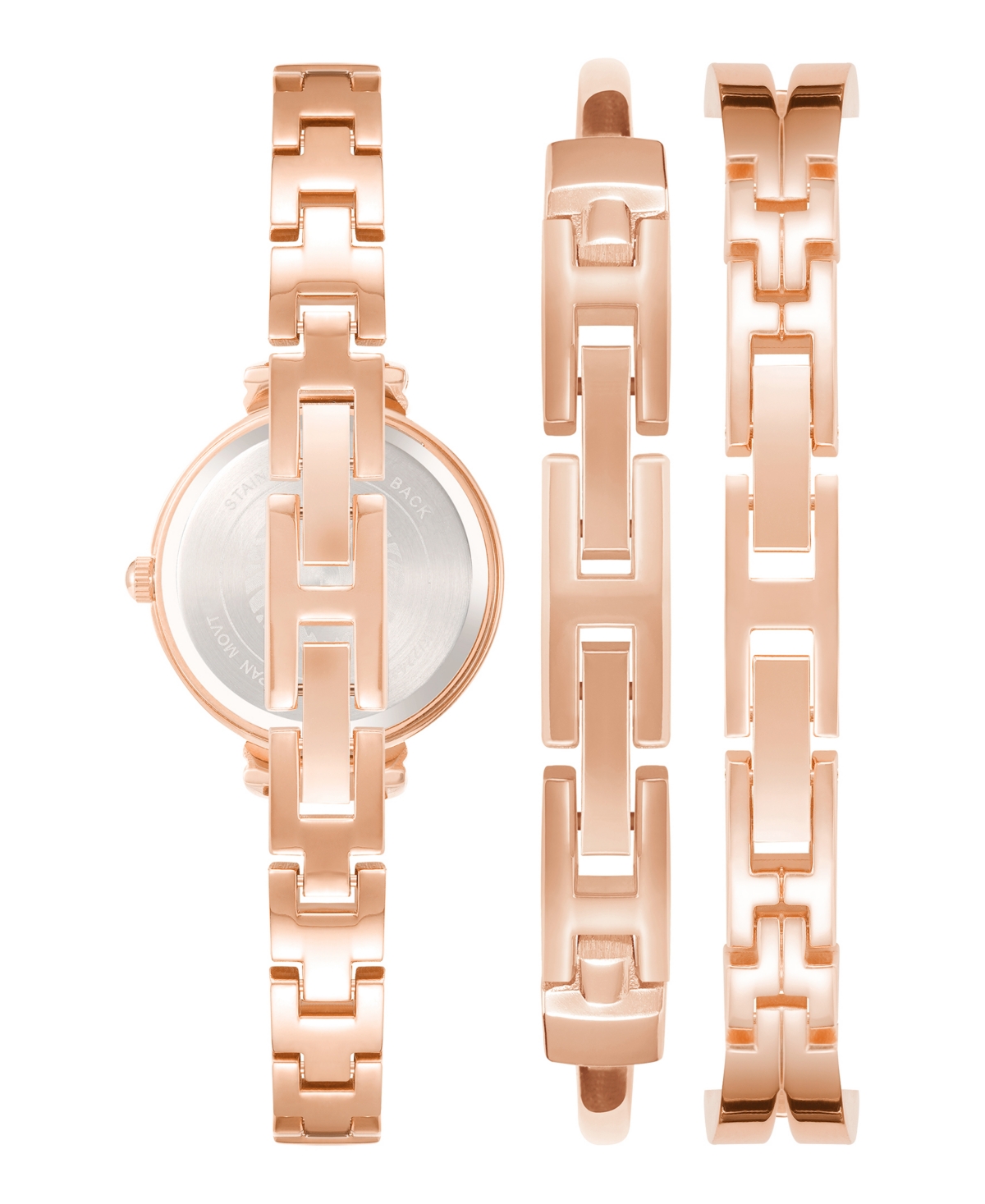 Anne Klein Women's Rose Gold-tone Alloy Bangle With Navy Enamel And Crystal Accents Fashion Watch 33mm Set 3 Pi In Rose Gold-tone,navy