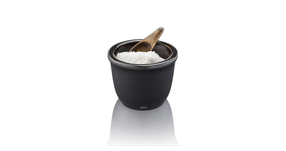 Gefu Stoneware And Stainless Steel Salt And Spice Pot In Black