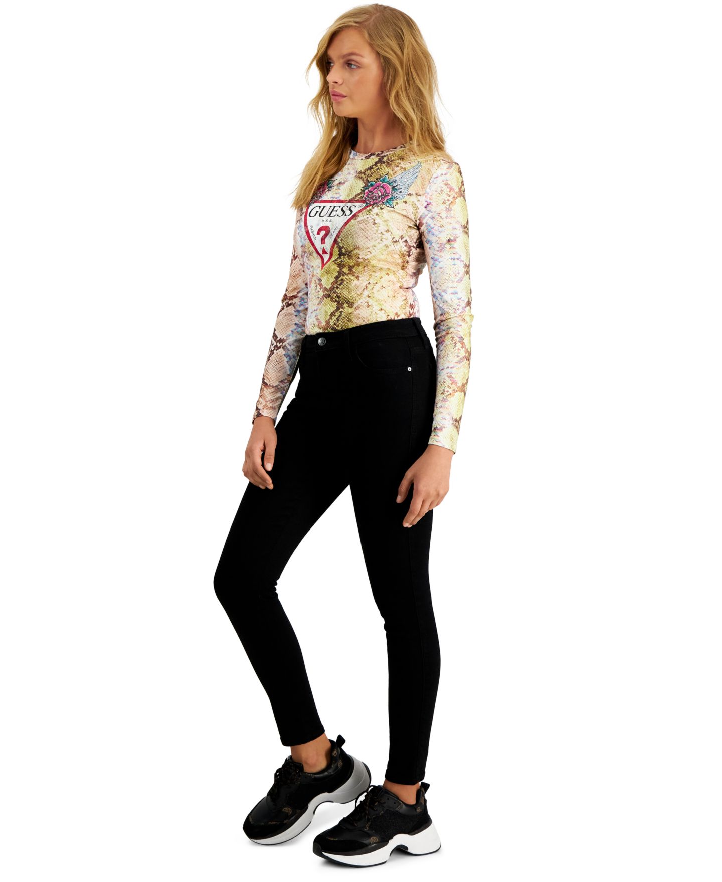 Женские джинсы GUESS Mid-Rise Sexy Curve Skinny, цвет: Чёрный — фото 4