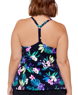 Island Escape Plus Size Printed Racerback Underwire Tankini Swim Top, Created for Macy's
